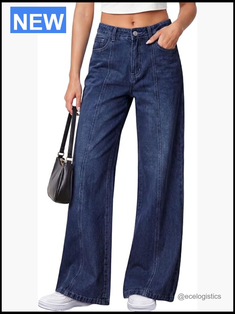 High Waisted Wide Leg Jeans Stretchy Baggy Seamed Front Palazzo Pants Women